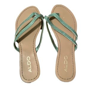 Worn once Aldo Green Rhinestone Flip Flop Thong Sandals